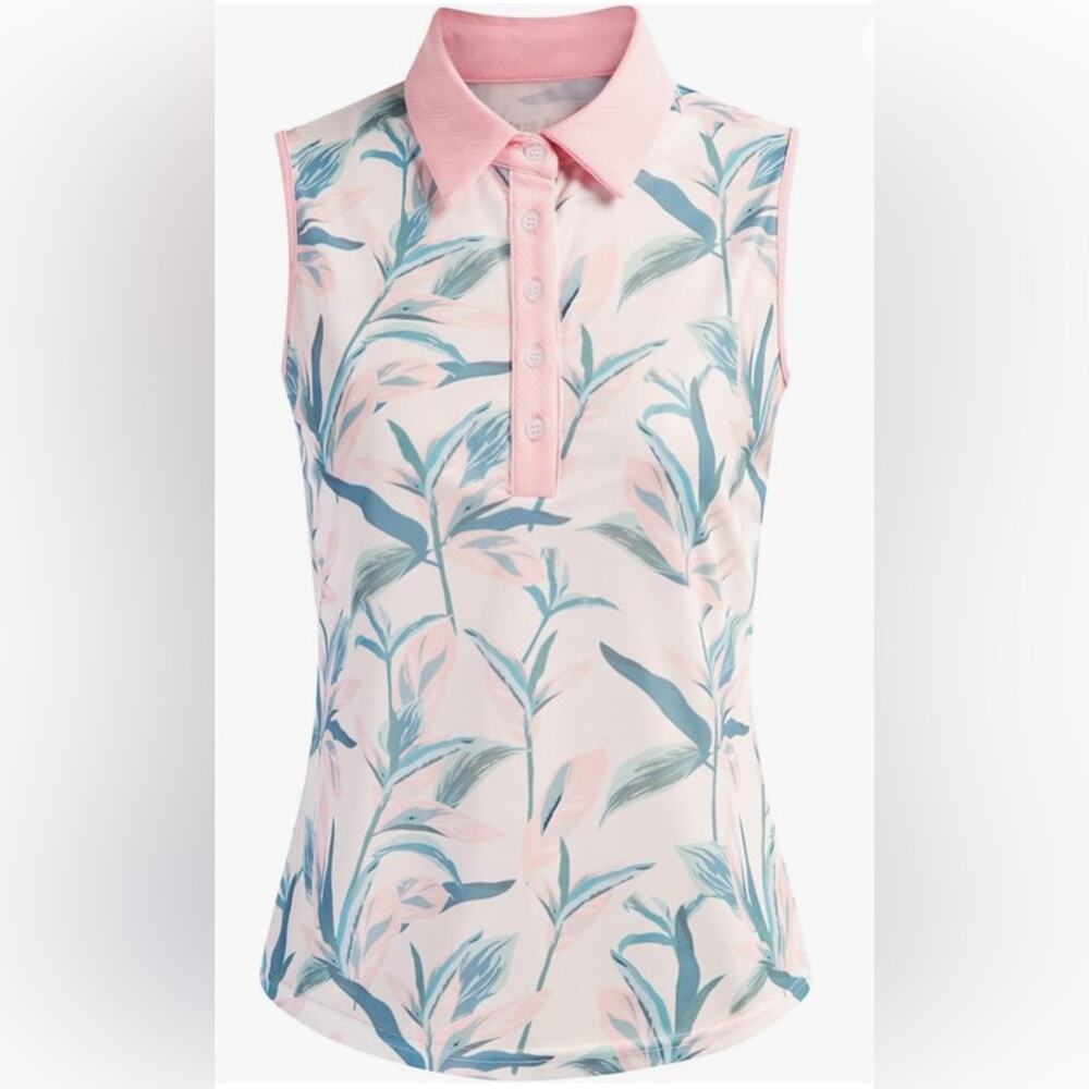 JACK SMITH Womens Sleeveless Golf Polo Shirt Quick Dry Floral Tennis LARGE pink